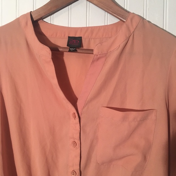 Y2K 2B Bebe Sheer Peach Coral Button Tie Blouse small Top Shirt pink - Picture 2 of 4